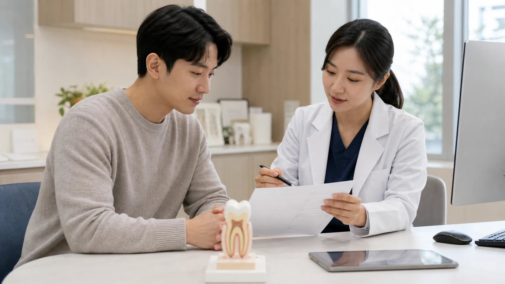 어금니 신경치료 비용 상담과 확인 장면
